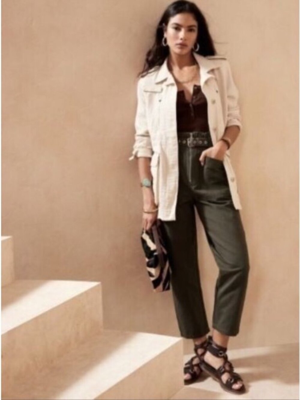 NEW Banana Republic Paperbag Belted High-Rise Tapered Relaxed-Fit Linen Pants